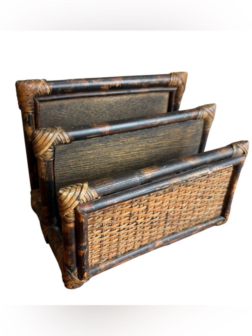 Pier 1 Coastal Rattan Letter Holder Desk Organizer Brown Tan